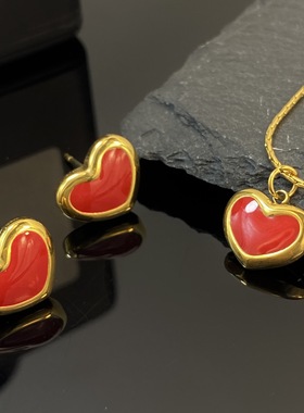 英国Chrry Koop红色爱心钛钢项链小红心吊坠韩系小众甜美秋冬