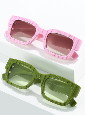 英国chrry koop新款简约方形太阳镜 欧美个性五标凹凸字板文艺