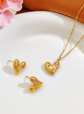 英国Chrry Koop彩色爱心钛钢不掉色项链女轻奢小众锁骨链欧美