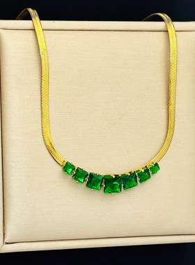 英国chrry koop欧美刀片钛钢项链女绿锆石不掉色简约时尚锁骨