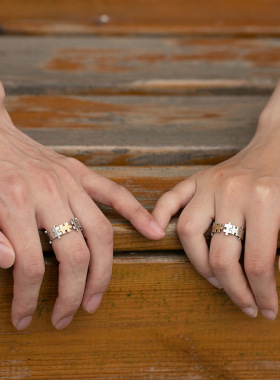 英国chrry koop垂直原创设计《惟一》s925银拼图个性情侣对戒指