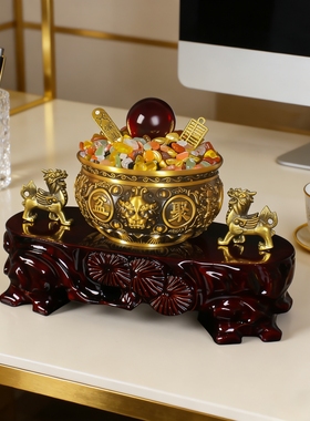 客厅财位聚宝盆摆件聚财守财家宅兴旺全家福气财运双丰收饰品