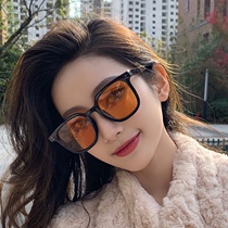2022 New square simple coarse frame sunglasses tea color yellow half overdraft male and female tide retro fit myopia sunglasses