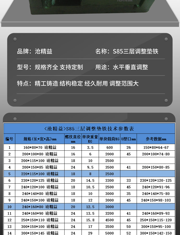 垫铁调整机床垫块水平调节地脚垫减震三层垫脚重型设备S85沧精益 - 图1