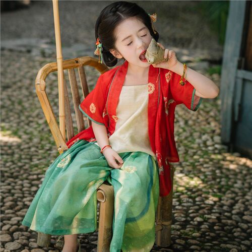 2026新款女童新中式国风服装改良汉服童装夏季薄款套装端午节爆款 - 图1