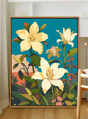 复古雏菊花卉diy数字油画装饰画