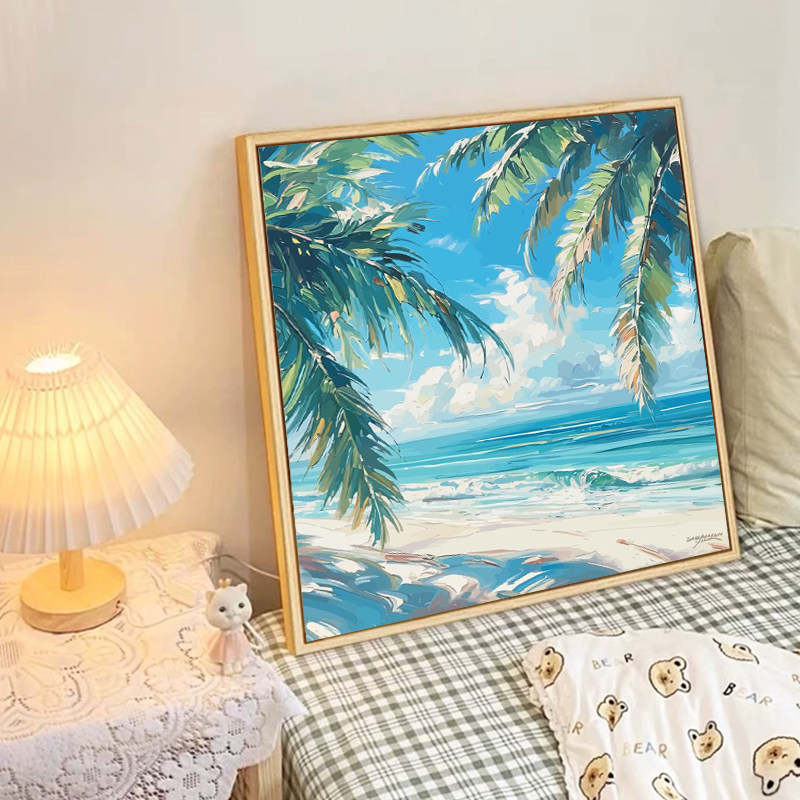 夏日海边风景数字油画diy填充填色手工绘大海丙烯画油彩画装饰画