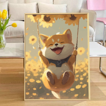 Cute Chai Dog Digital Oil Painting Diy Padding Painted hand painted sunflower Puppy Propylene Oil Color Decoration Hanging