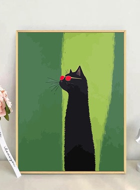 黑猫diy数字油画丙烯画装饰画