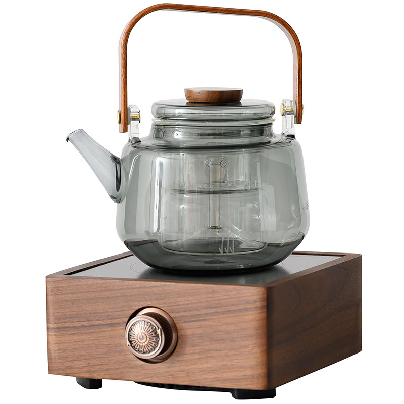 胡桃木电陶炉煮茶器电热煮茶炉耐热玻璃烧水壶蒸茶器光波围炉整套