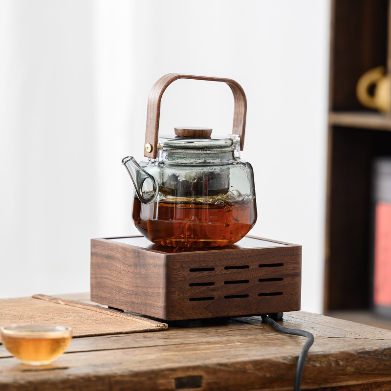 胡桃木电陶炉煮茶器电热煮茶炉耐热玻璃烧水壶蒸茶器光波围炉整套