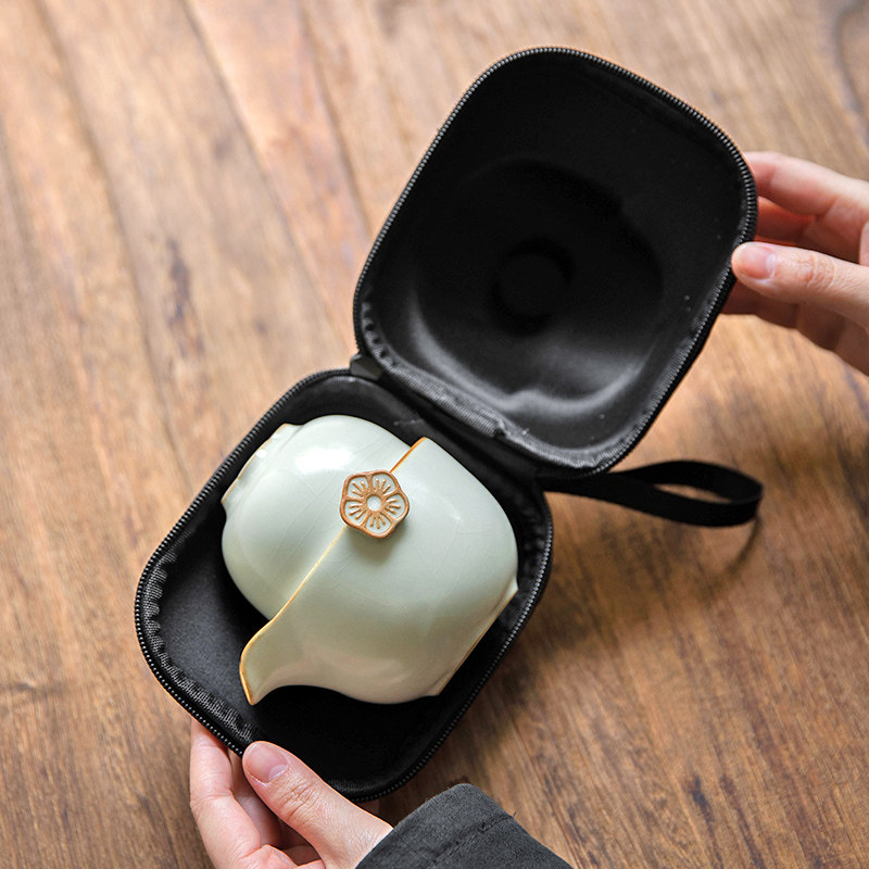 桃花汝窑旅行茶具便携式快客杯个人专用随身包泡茶壶套装户外露营,淘宝优惠券,粉丝福利购,淘宝优惠卷