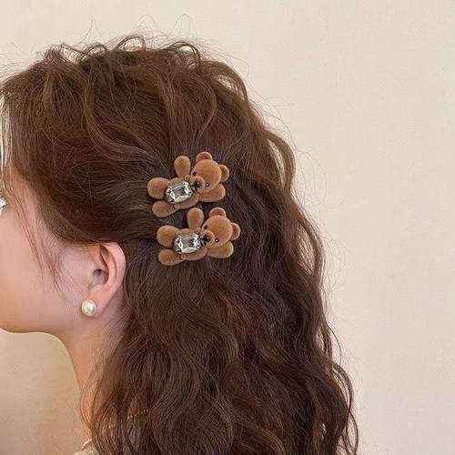 慵懒小熊闪钻发夹女前额刘海夹子侧边夹2025新款高端头饰碎发卡 - 图1