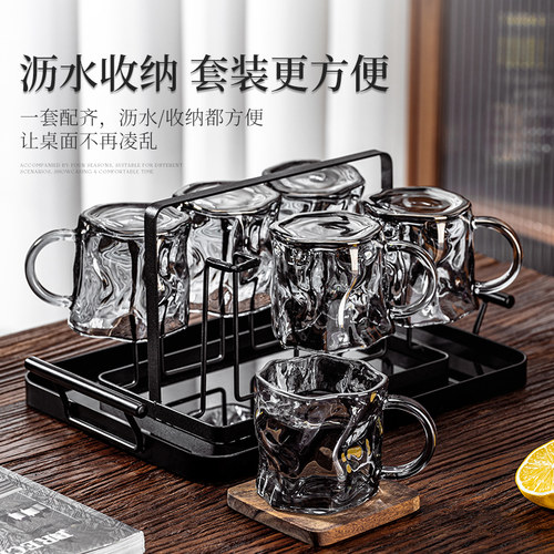 带把手玻璃杯高级感轻奢玻璃水壶杯子家用喝水客厅待客水杯套装 - 图3