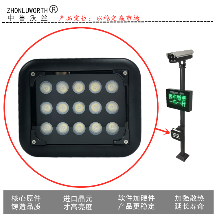 停车场补光灯220V车牌识别外用光敏延时道闸智能光控白光18WLED灯