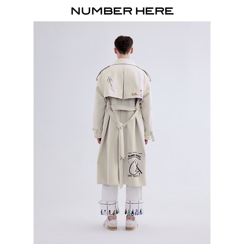 NUMBER HERE新款手绘印花战壕风衣原创时尚男女同款NH24F105-图1