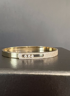 珠宝定制18K黄金滑动钻石手镯