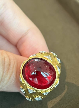 18k黄金素面卢比来宝石戒指