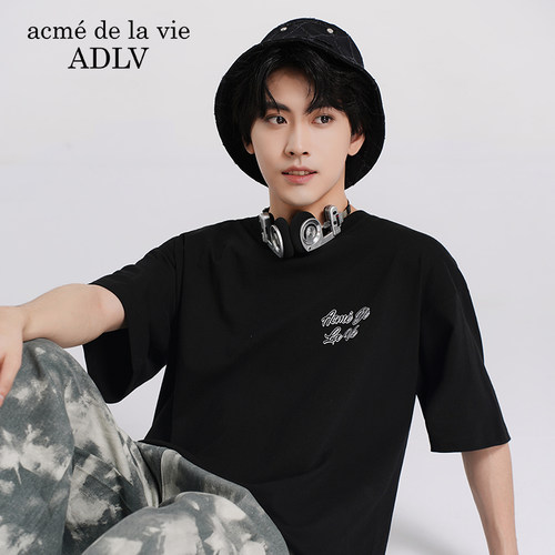 ADLV字母LOGO印花落肩短袖T恤新款中性情侣款百搭宽松夏季ins男女 - 图0