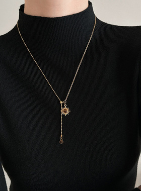 虎眼石太阳花吊坠项链女美拉德复古风轻奢高级感百搭气质饰品