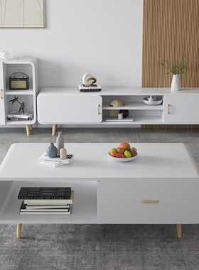 北欧电视柜茶几组合小户型家用客厅卧室现代简约地柜圆角电视机柜