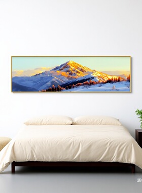 日照金山床头装饰画主卧感挂画西墙背有靠山客厅卧室轻奢壁画有框