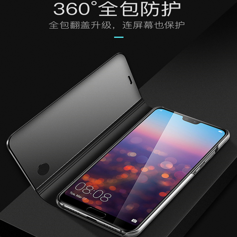 适用opporeno5k手机壳男新款商务皮套oppo Reno5K镜面翻盖5g透明reno4全包防摔保护reno5硬壳个性创意潮流套-图1