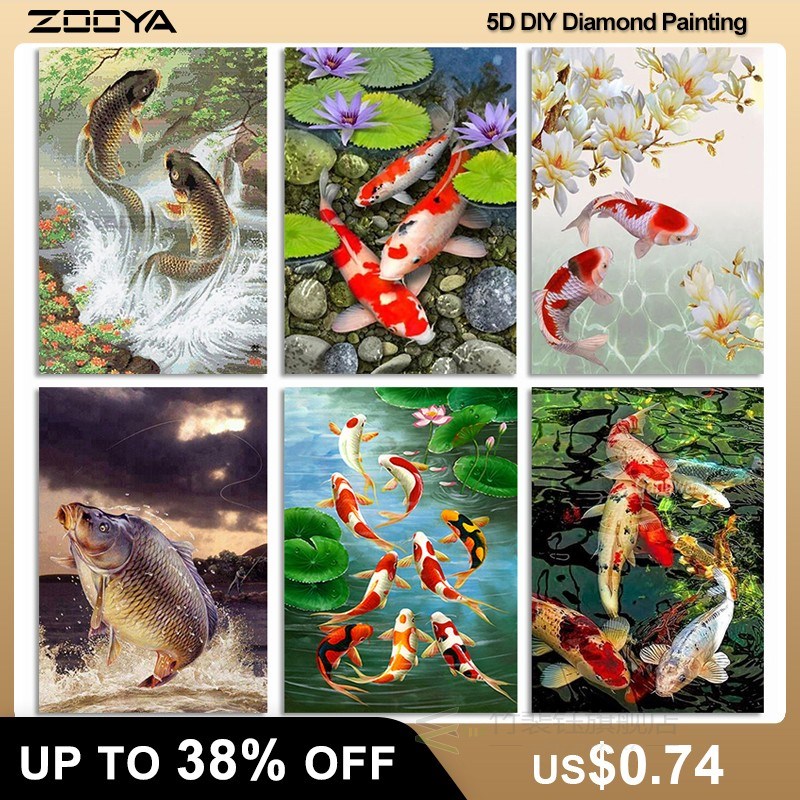 ZOOYA 5D DIY Fish Diamond Painting Koi Fish Full Round Dril - 图0