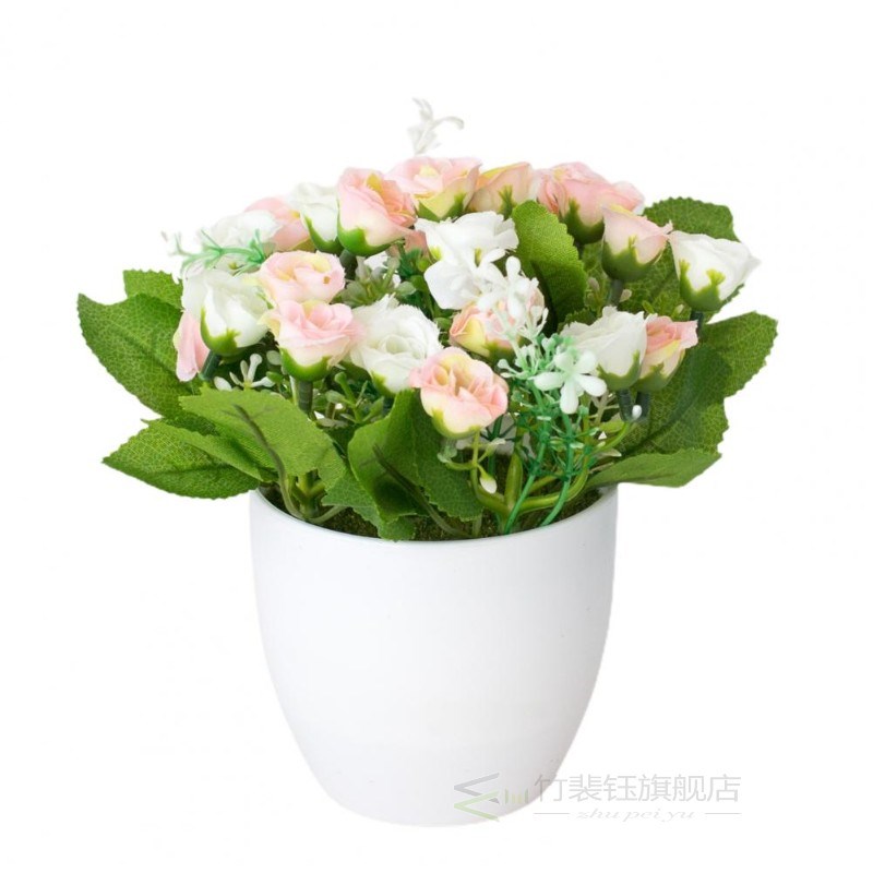 Artificial Rose Fake Flower Bonsai Potted Ornament Home Cafe - 图1