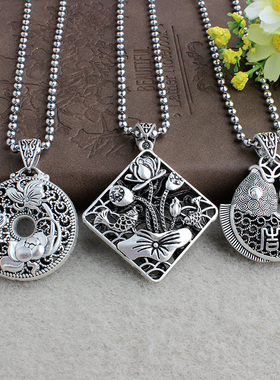 藏银四方来财项链圆珠链女