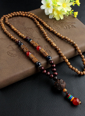 百搭民族风毛衣链男女复古木珠链