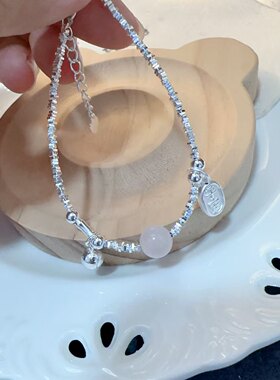 立大福足银碎银子手链纯