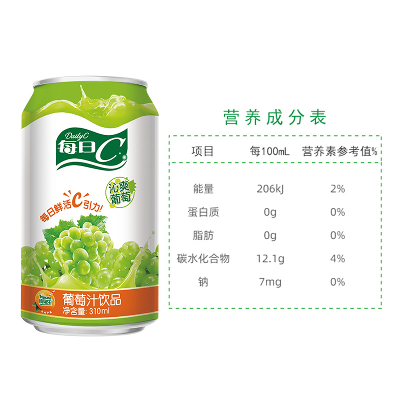 康师傅每日C果汁饮品沁爽水晶葡萄310ml*24瓶整箱葡萄汁饮品拉罐-图1