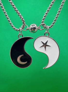 磁吸星月太极拼接情侣款磁吸圆球项链星辰大海男女同款项链毛衣链