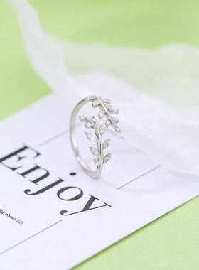 树叶纯银戒指女ins潮冷淡风简约时尚个性闺蜜食指手饰品小众设计