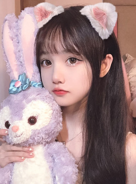 网红甜欲少女猫咪耳朵发夹日韩顶夹毛绒绒发卡仿皮草兔毛搞怪发饰