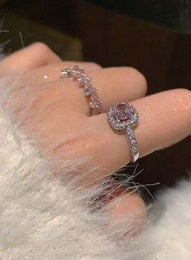 超闪粉色戒指~锆石镶钻高级感女