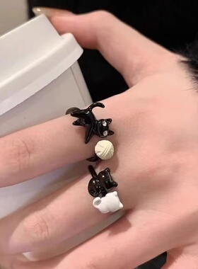 搞怪可爱黑色猫咪戒指设计童趣
