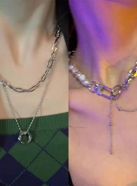 双层圆环甜酷项链女小众设计