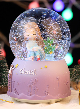 可爱心愿女孩音乐盒水晶球桌面装饰摆件女生礼物100号礼品