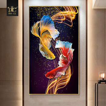 DC Colorful Diamond Painting 2024 Full Diamond New Handmade Pisces Koi Entrance Diamond Cross Stitch Modern Simple