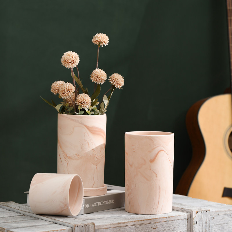 陶土素烧玛奇朵红白陶花盆透气自吸水北欧直筒盆栽多肉花卉带托盘,淘宝优惠券,粉丝福利购,淘宝优惠卷