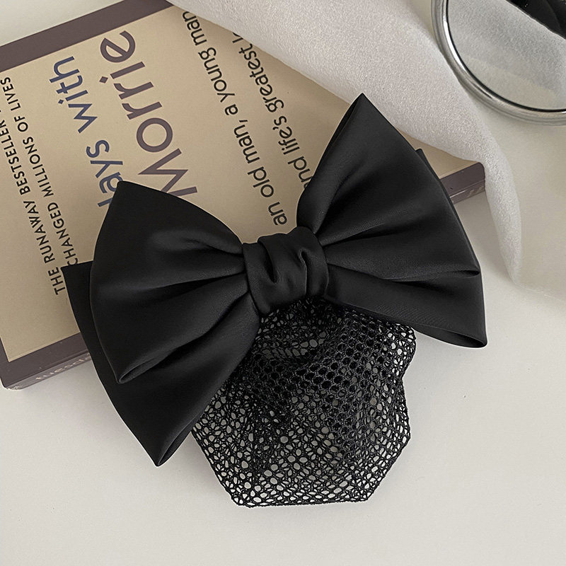 高档韩版职业头花黑色缎面蝴蝶结气质头饰发夹后脑勺盘发网兜发卡,淘宝优惠券,粉丝福利购,淘宝优惠卷
