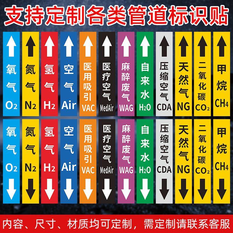 各类气体管道标签贴纸国标医用化工气体管道标识空气介质流向箭头指示牌氧气电线管天然气压缩空气标示贴定制,淘宝优惠券,粉丝福利购,淘宝优惠卷