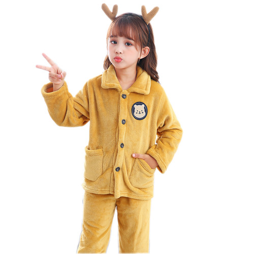 女童珊瑚绒睡衣秋冬季儿童加厚法兰绒套装男童女孩宝宝长袖家居服 - 图3