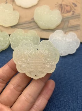 天然白玉宫廷阿富汗青白色玉福寿梅花锁吊坠DIY玉石配件璎珞项链