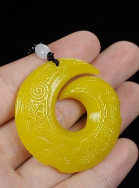 新款黄色扭转乾坤吊坠挂件时来运转玉石吊坠男士项链挂件百搭配饰