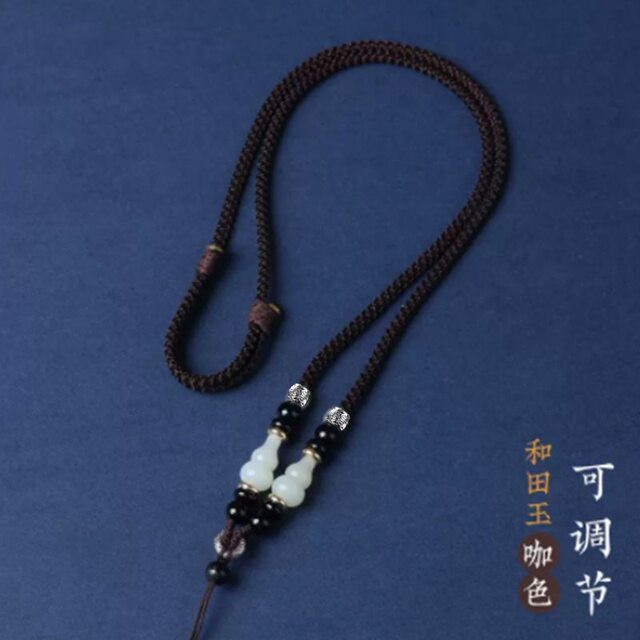 Hotan jade gourd pendant lanyard Jade Buddha lanyard hand-woven necklace rope jade pendant jade pendant men and women retractable