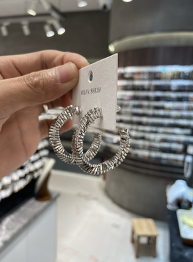新品大C圈条纹耳环欧美冷酷气质轻奢感耳饰精致3CM百搭925银针