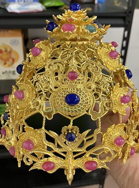 明代梁庄王同款狄髻冠花鸾宝石冠发冠一体式宝石镶嵌头饰汉服发饰